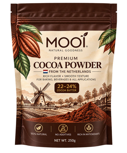 MOOI Premium Cocoa Powder 250g from the Netherlands, 22–24% cocoa butter